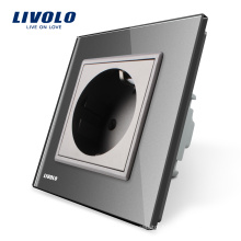 Livolo EU Standard Power Socket Gray Crystal Glass Panel 220~250V 16A Wall Power Socket VL-C7C1EU-15